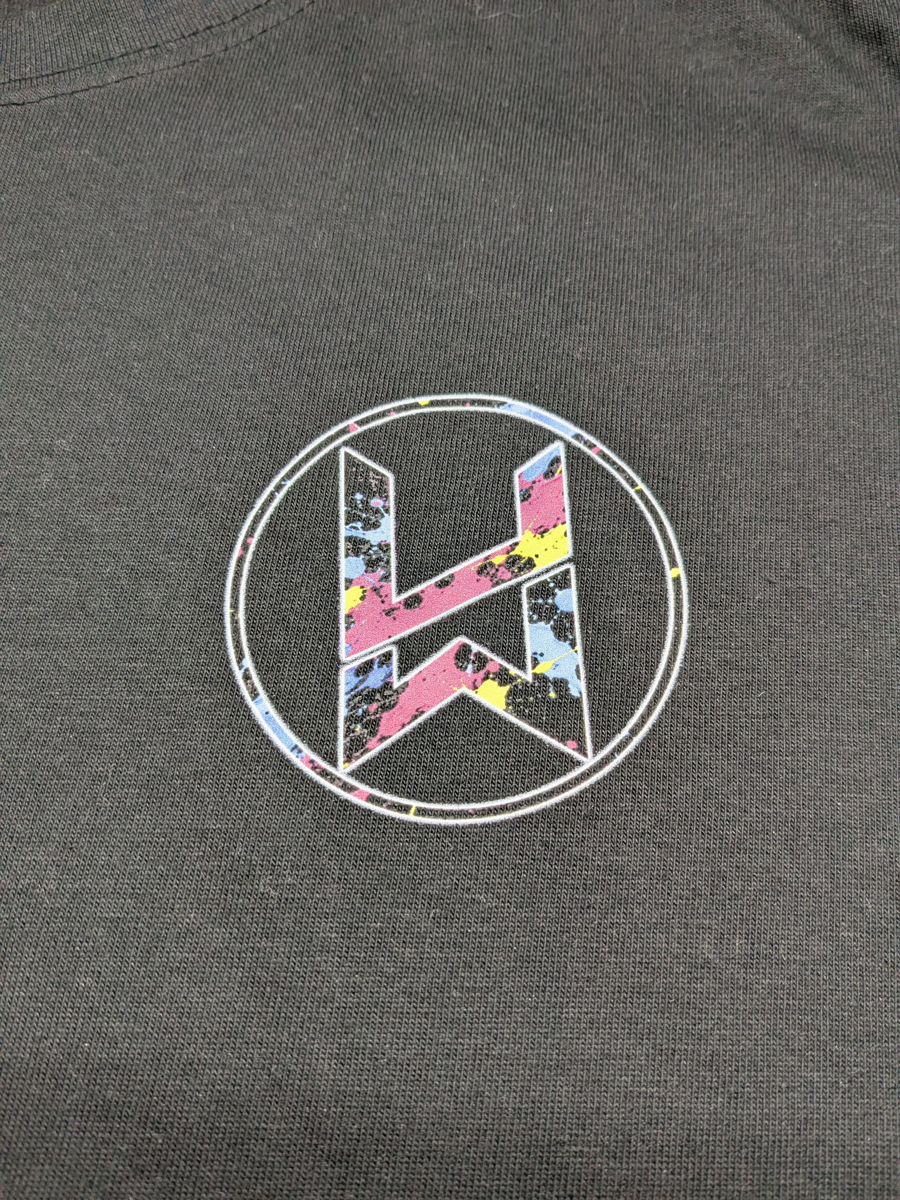 Matching multicolor Hourworn chest logo on the digital-watch test shirt