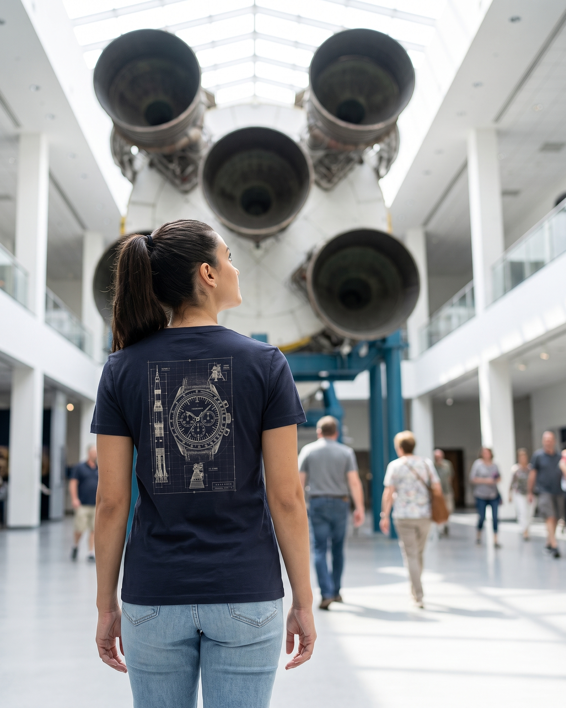 Apollo Blueprint on classic navy — digital garment preview